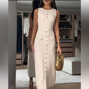Micas meshki inspired Cream Sleeveless Maxi Dress XS
